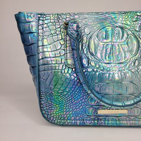 BRAHMIN Small Ashlee Blue Topaz Melbourne Satchel Leather Iridescent Holo NWT - Picture 4 of 14